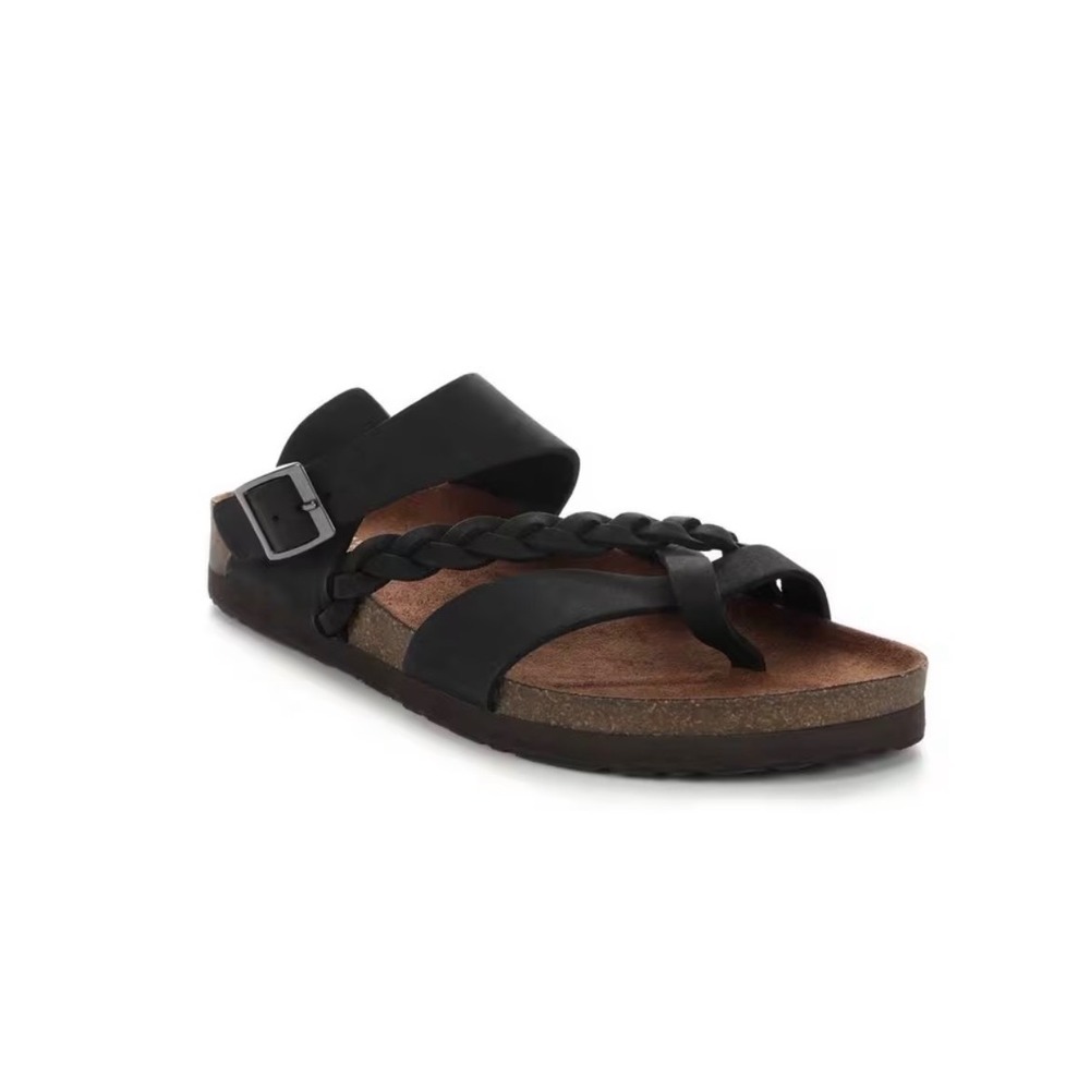 White Mountain Womens 8 Black Hazy Footbed Sandals Cork Comfort Slip On